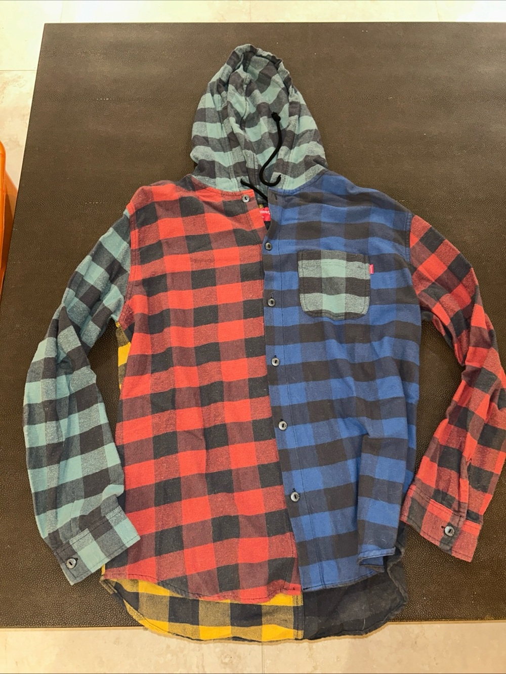 Supreme Patchwork Buffalo Plaid Hooded Flannel Shirt Men Medium Multi Color